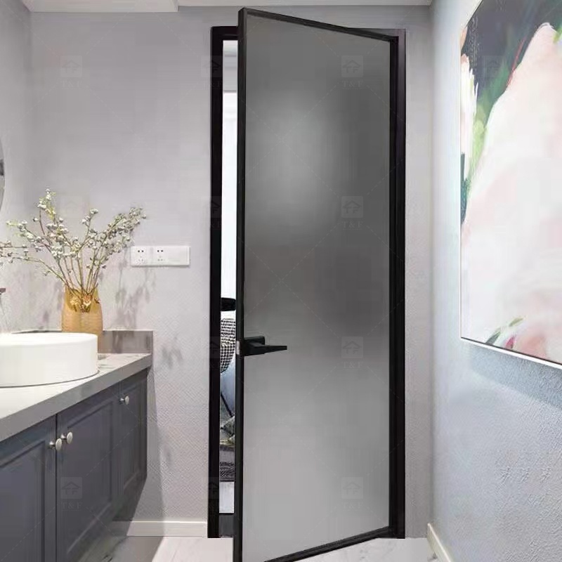 Modern Design Custom House Bathroom Narrow Slim Frame Glass Door Aluminium Swinging Partitions Casement for Interior Use