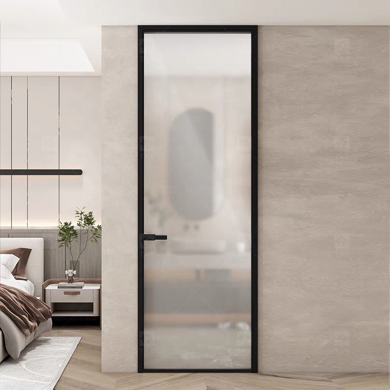 Modern Design Custom House Bathroom Narrow Slim Frame Glass Door Aluminium Swinging Partitions Casement for Interior Use