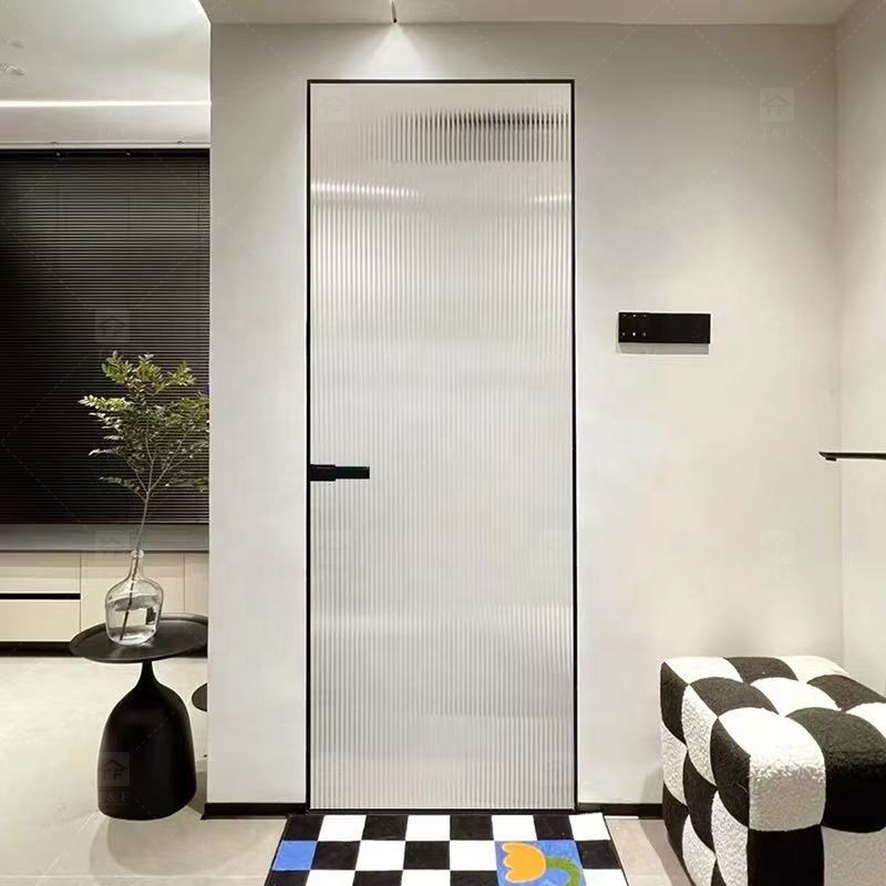 Modern Design Custom House Bathroom Narrow Slim Frame Glass Door Aluminium Swinging Partitions Casement for Interior Use