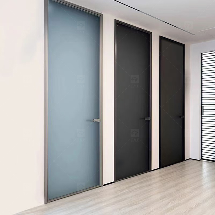 Modern Design Custom House Bathroom Narrow Slim Frame Glass Door Aluminium Swinging Partitions Casement for Interior Use