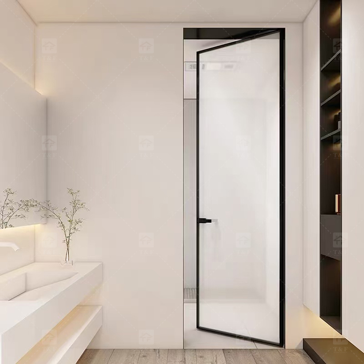 Modern Design Custom House Bathroom Narrow Slim Frame Glass Door Aluminium Swinging Partitions Casement for Interior Use