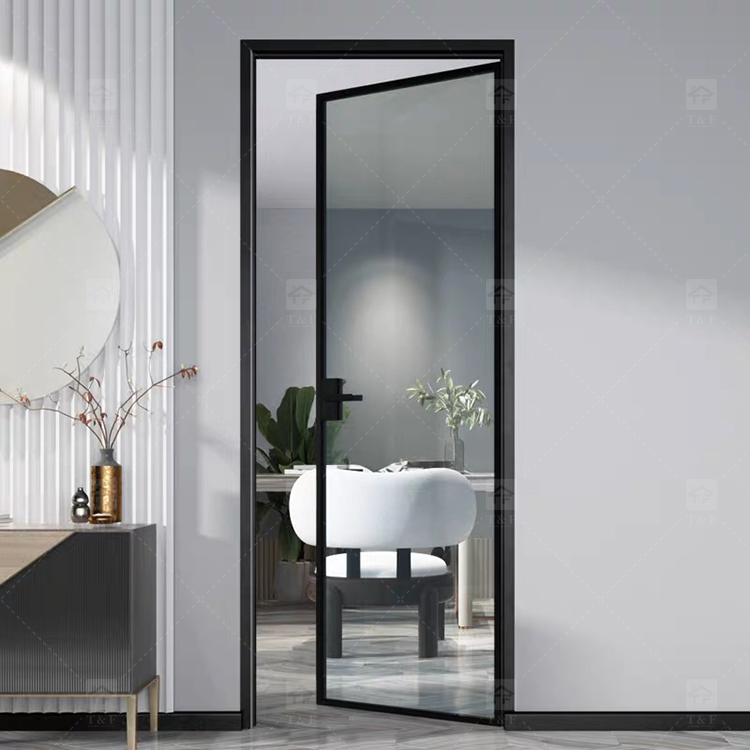 Modern Design Custom House Bathroom Narrow Slim Frame Glass Door Aluminium Swinging Partitions Casement for Interior Use