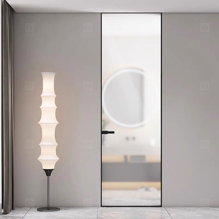 Modern Design Custom House Bathroom Narrow Slim Frame Glass Door Aluminium Swinging Partitions Casement for Interior Use