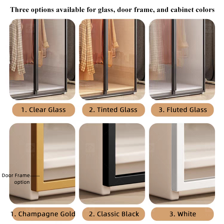 Custom Modern Glass Door Wardrobe Bedroom Furniture Portable Hotel Home Wooden Wardrobe Closet