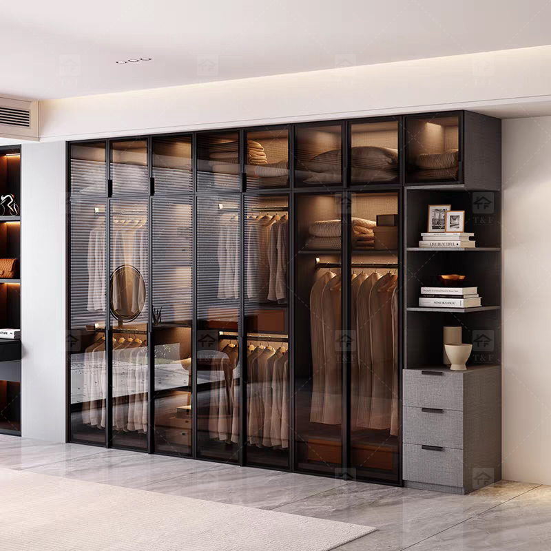 Custom Modern Glass Door Wardrobe Bedroom Furniture Portable Hotel Home Wooden Wardrobe Closet