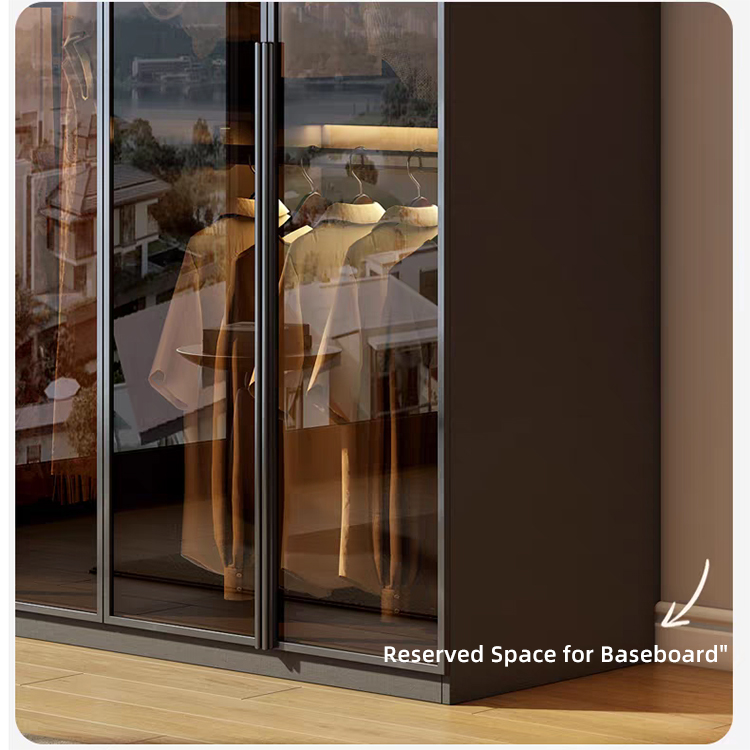 Custom Modern Glass Door Wardrobe Bedroom Furniture Portable Hotel Home Wooden Wardrobe Closet