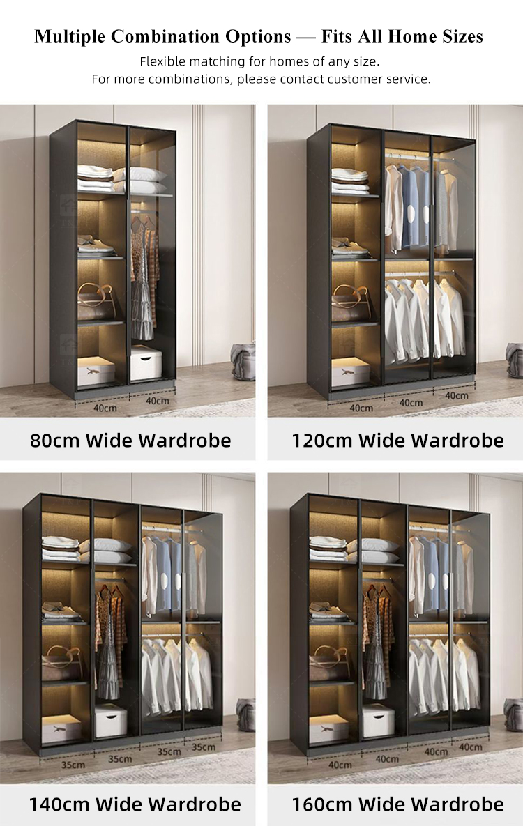 Custom Modern Glass Door Wardrobe Bedroom Furniture Portable Hotel Home Wooden Wardrobe Closet