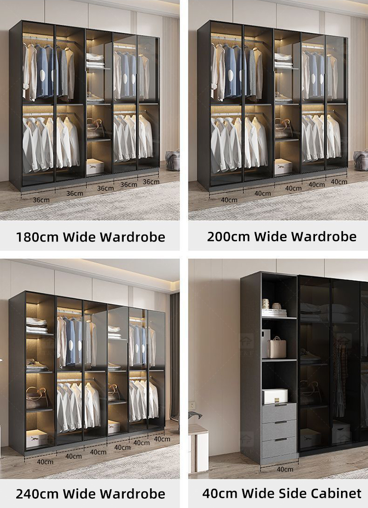 Custom Modern Glass Door Wardrobe Bedroom Furniture Portable Hotel Home Wooden Wardrobe Closet