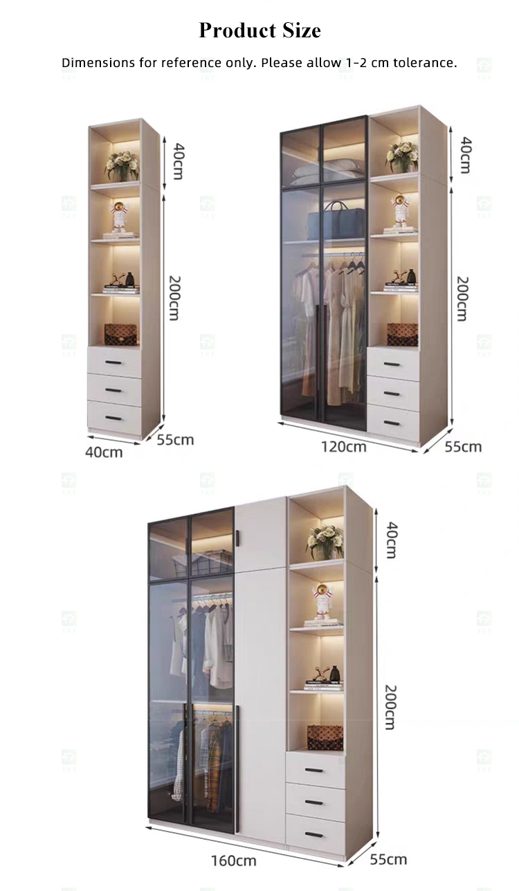 Modern Customized Bedroom Furniture Wooden Glass Door Swing Clothes Storage Wardrobe Cabinet