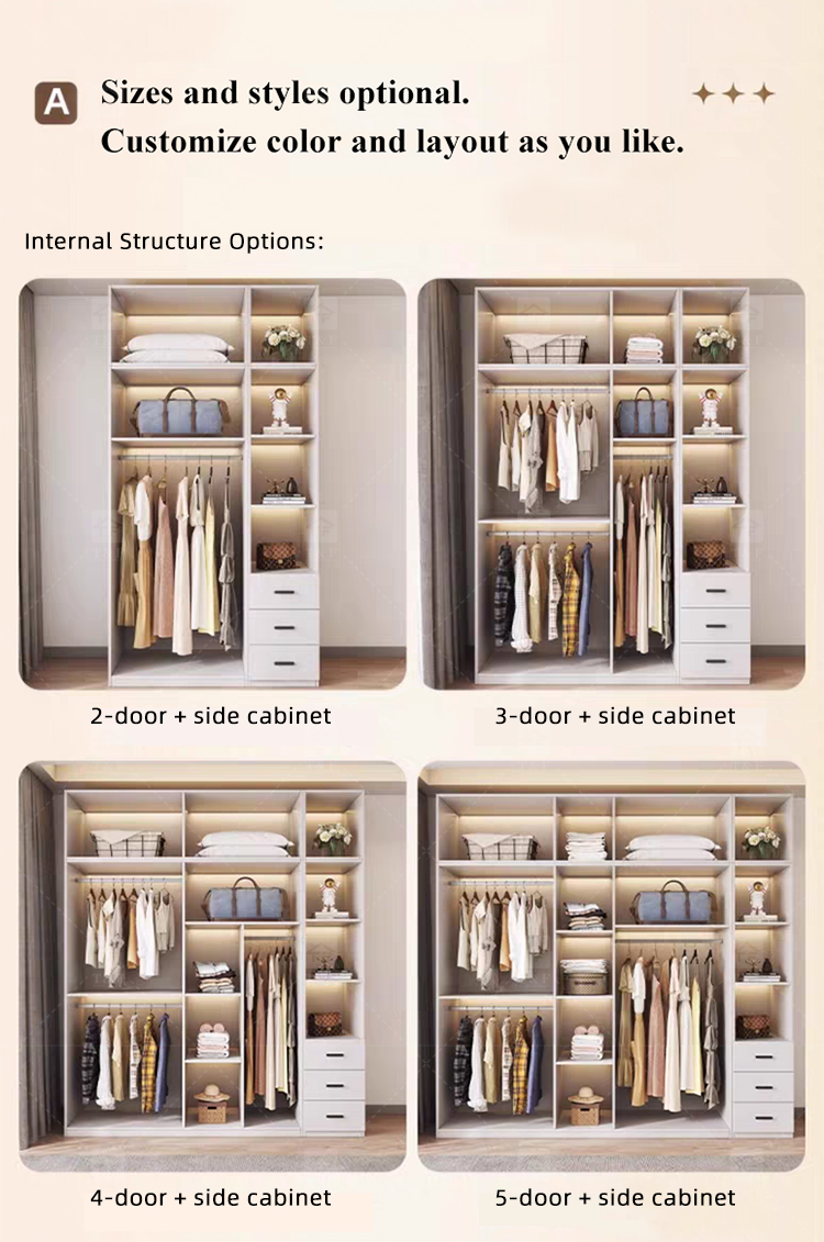 Modern Customized Bedroom Furniture Wooden Glass Door Swing Clothes Storage Wardrobe Cabinet