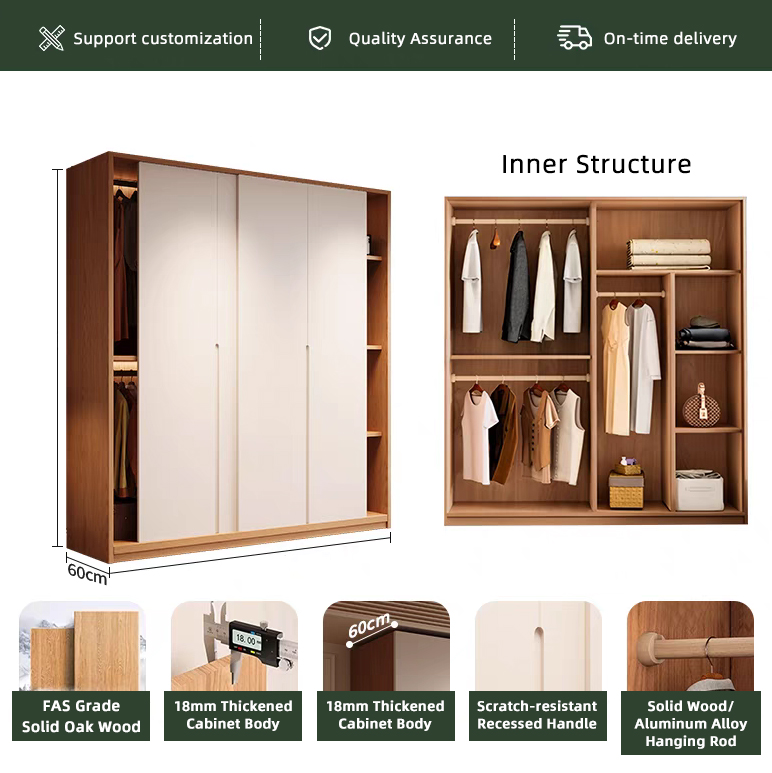 Custom Solid Wood Sliding Door Closet Design Wooden Home Bedroom Furniture Cabinets Clothing Wardrobe