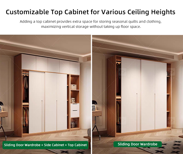 Custom Solid Wood Sliding Door Closet Design Wooden Home Bedroom Furniture Cabinets Clothing Wardrobe