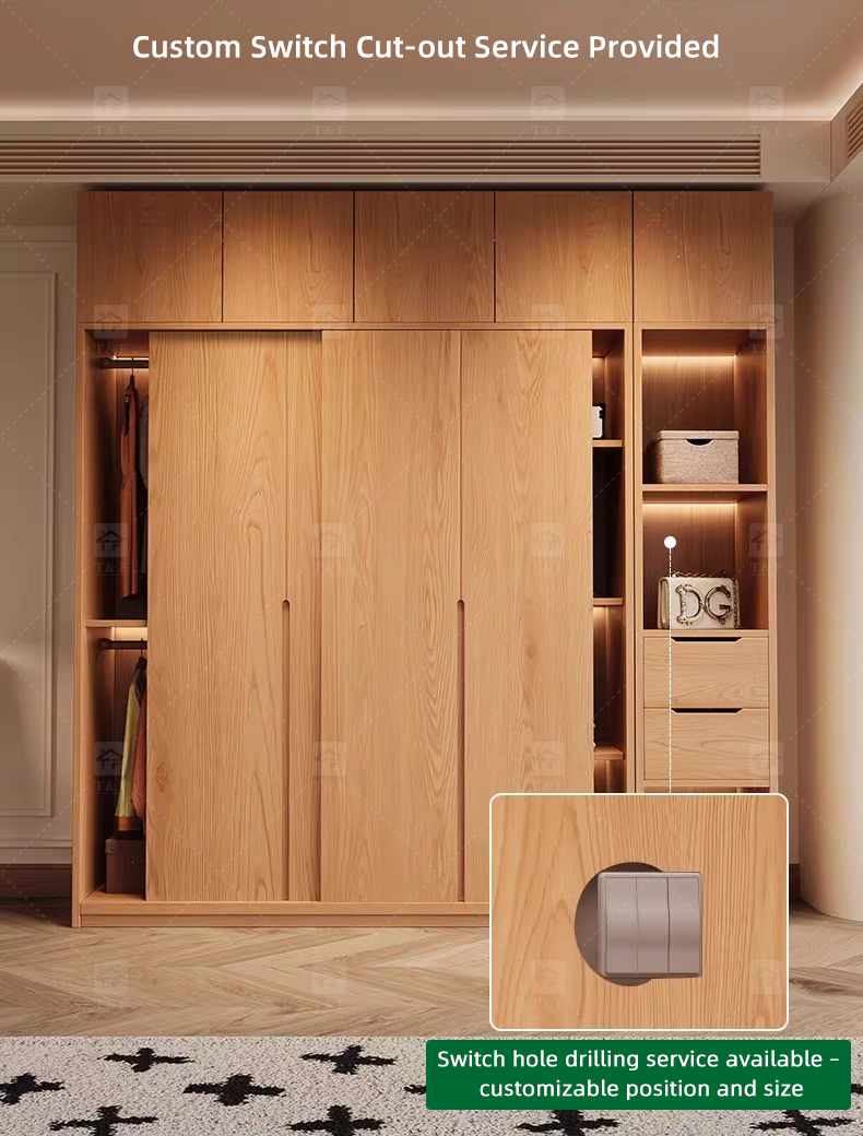 Custom Solid Wood Sliding Door Closet Design Wooden Home Bedroom Furniture Cabinets Clothing Wardrobe