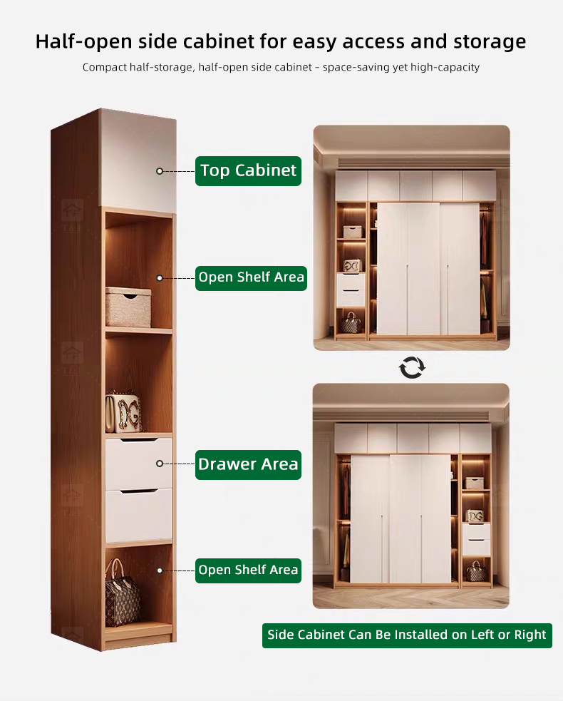 Custom Solid Wood Sliding Door Closet Design Wooden Home Bedroom Furniture Cabinets Clothing Wardrobe