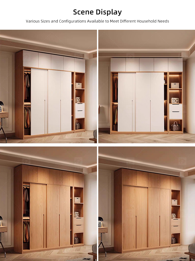 Custom Solid Wood Sliding Door Closet Design Wooden Home Bedroom Furniture Cabinets Clothing Wardrobe