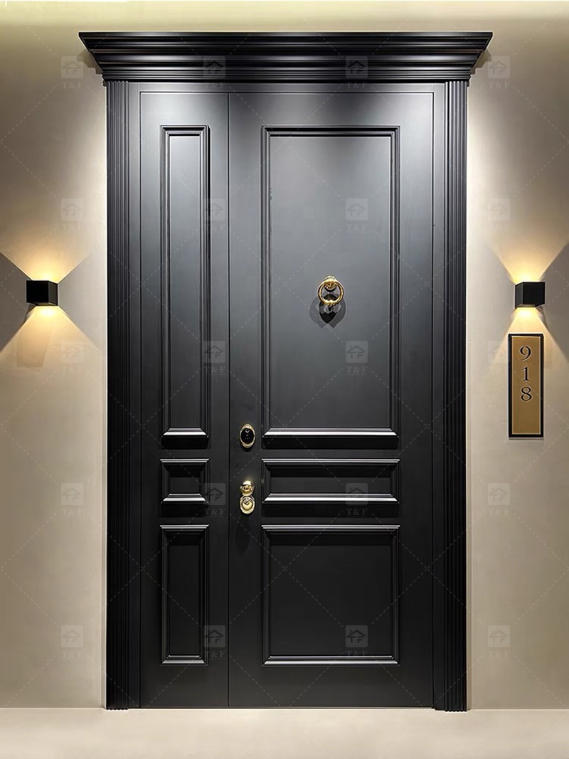 Modern French Style Metal Entry Security Front Door Waterproof Anti-Theft for Exterior Houses and Apartments