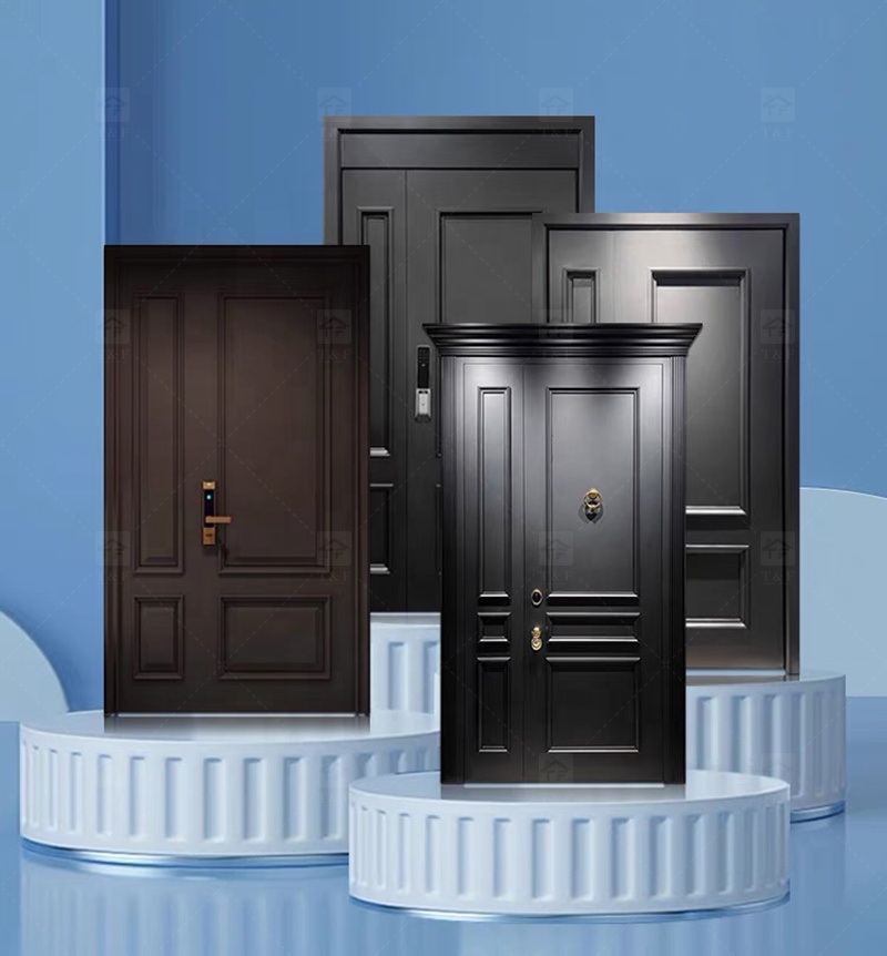 Modern French Style Metal Entry Security Front Door Waterproof Anti-Theft for Exterior Houses and Apartments
