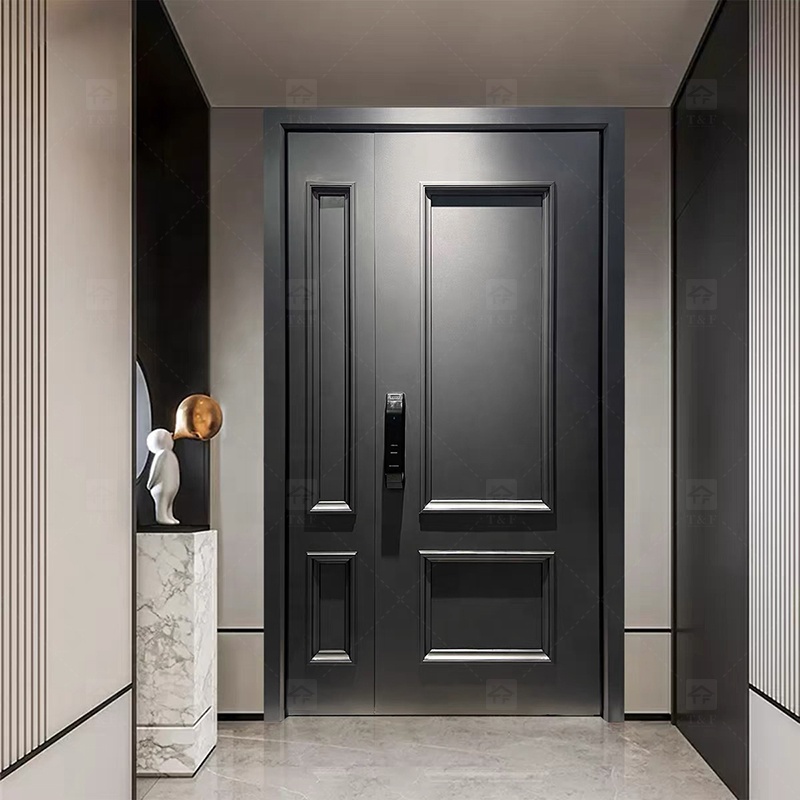 Modern French Style Metal Entry Security Front Door Waterproof Anti-Theft for Exterior Houses and Apartments