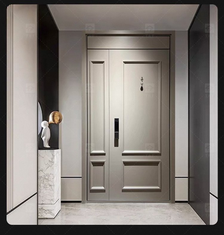 Modern French Style Metal Entry Security Front Door Waterproof Anti-Theft for Exterior Houses and Apartments