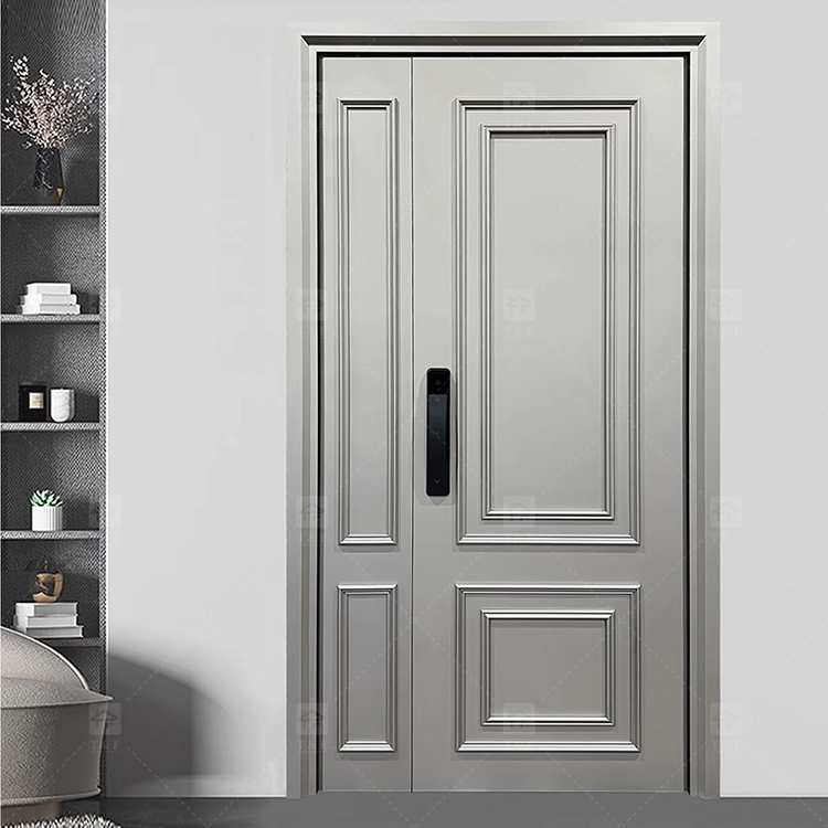 Modern French Style Metal Entry Security Front Door Waterproof Anti-Theft for Exterior Houses and Apartments