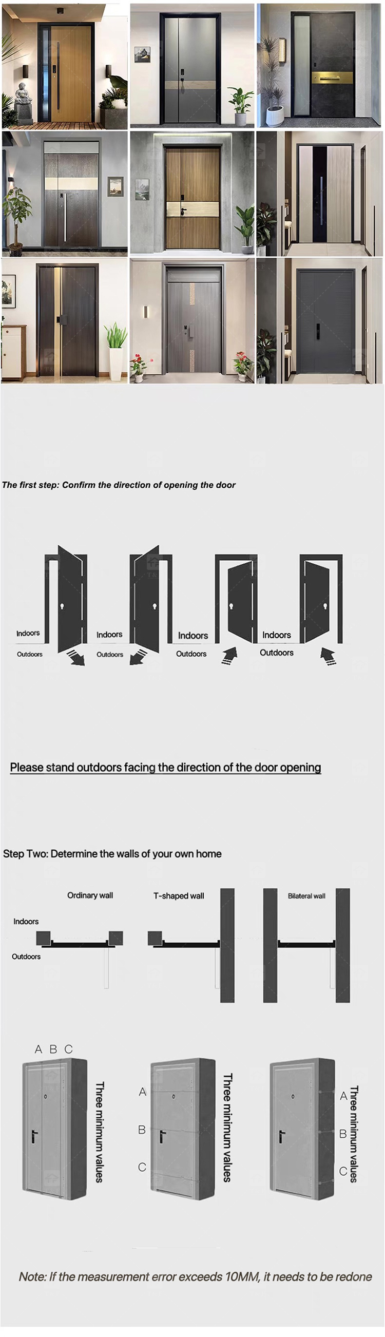 Modern French Style Metal Entry Security Front Door Waterproof Anti-Theft for Exterior Houses and Apartments