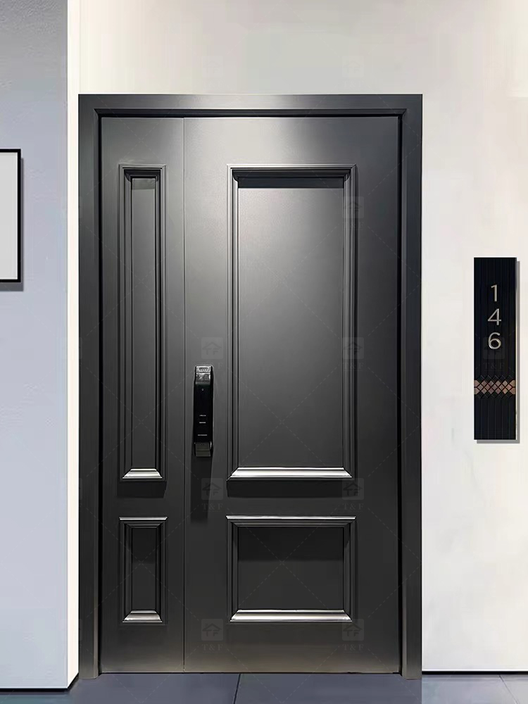 Modern French Style Metal Entry Security Front Door Waterproof Anti-Theft for Exterior Houses and Apartments