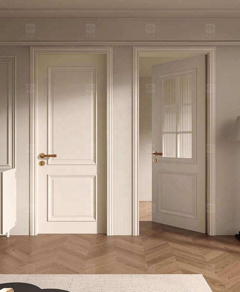 Modern Retro Interior French Wooden Doors High Quality Waterproof Solid Wood for Houses Bedrooms Hotels Villas Hospitals
