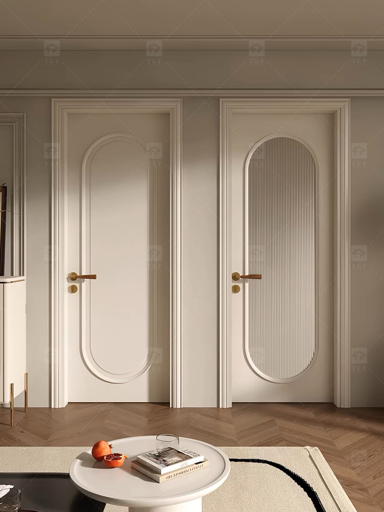 Modern Retro Interior French Wooden Doors High Quality Waterproof Solid Wood for Houses Bedrooms Hotels Villas Hospitals