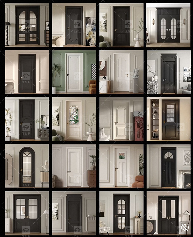 Modern Retro Interior French Wooden Doors High Quality Waterproof Solid Wood for Houses Bedrooms Hotels Villas Hospitals