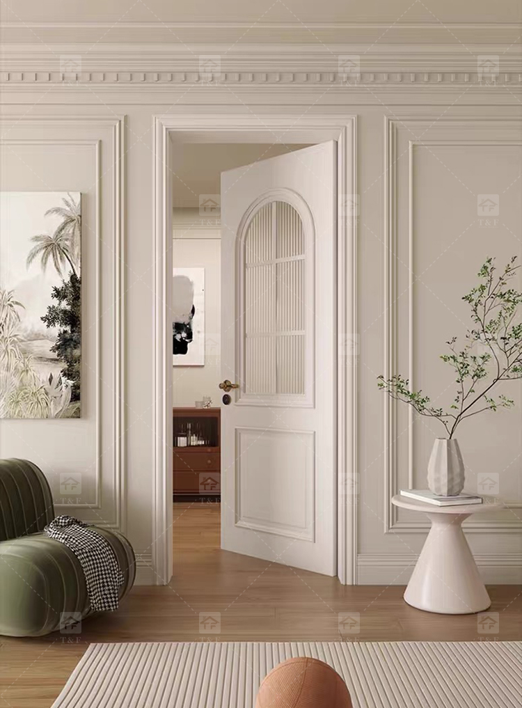 Modern Retro French Interior Glass Wood Door Factory Direct for Home Office Finished Surface for Apartment