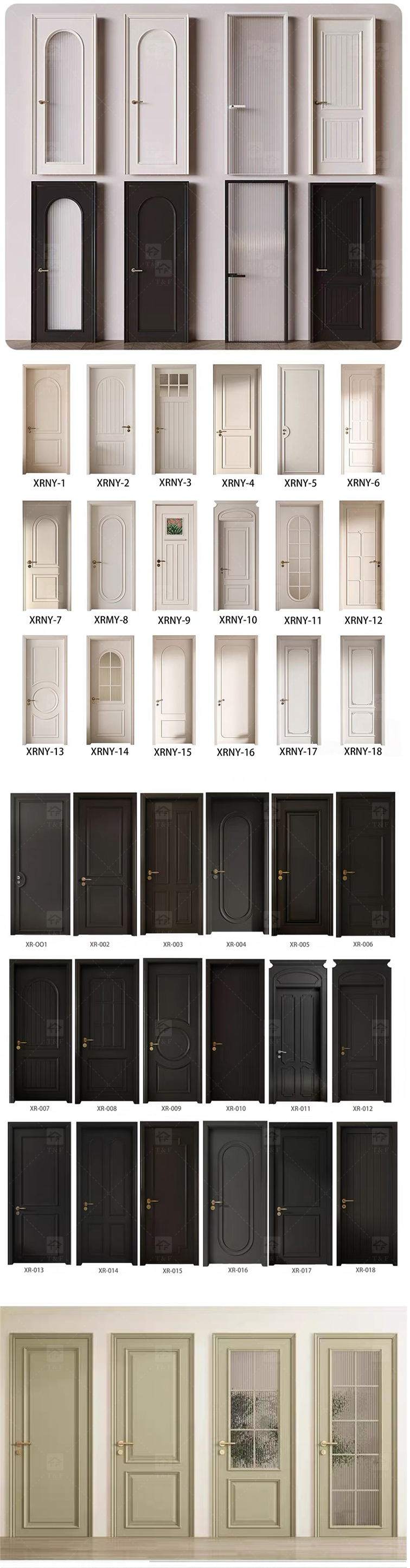 Modern Retro French Interior Glass Wood Door Factory Direct for Home Office Finished Surface for Apartment