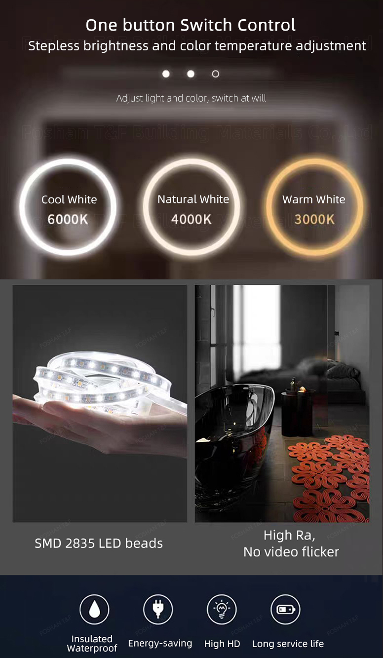 Modern Miroir Intelligent Salle De Bain Touch Switch Rectangle Dimmable Led Smart Vanity Bathroom Mirrors