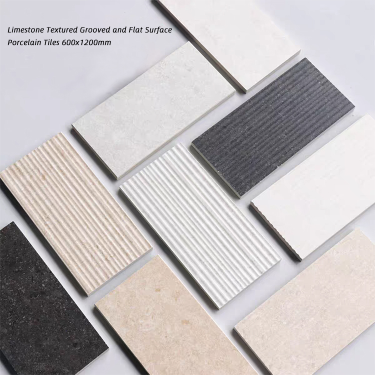 Premium 60x120 Limestone Textured Grooved Flat Matte Surface Porcelain Wall Tiles for Bathroom and Toilet