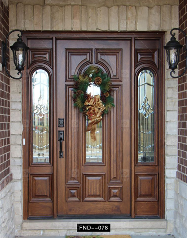 Modern Anti-Theft Double Layer Tempered Glass Front Main Entry Doors French Style Aluminum Alloy & Wood Black for Villas