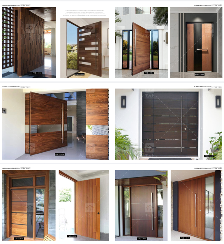 Modern Anti-Theft Double Layer Tempered Glass Front Main Entry Doors French Style Aluminum Alloy & Wood Black for Villas