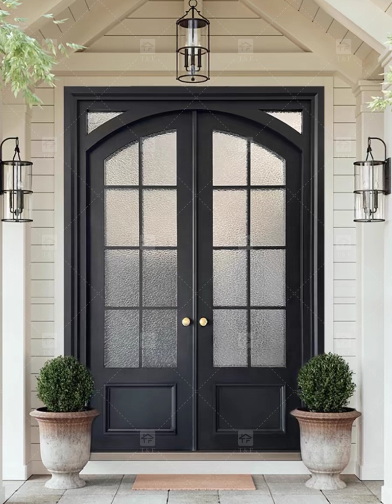 Hot Sale French Aluminum Wrought Iron Door Security Iron Exterior Front Entry Anti-theft Chinese Apartments Villas Outdoor