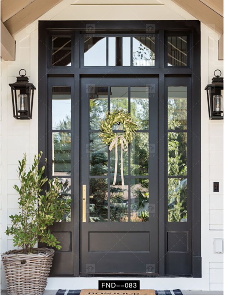 Hot Sale French Aluminum Wrought Iron Door Security Iron Exterior Front Entry Anti-theft Chinese Apartments Villas Outdoor