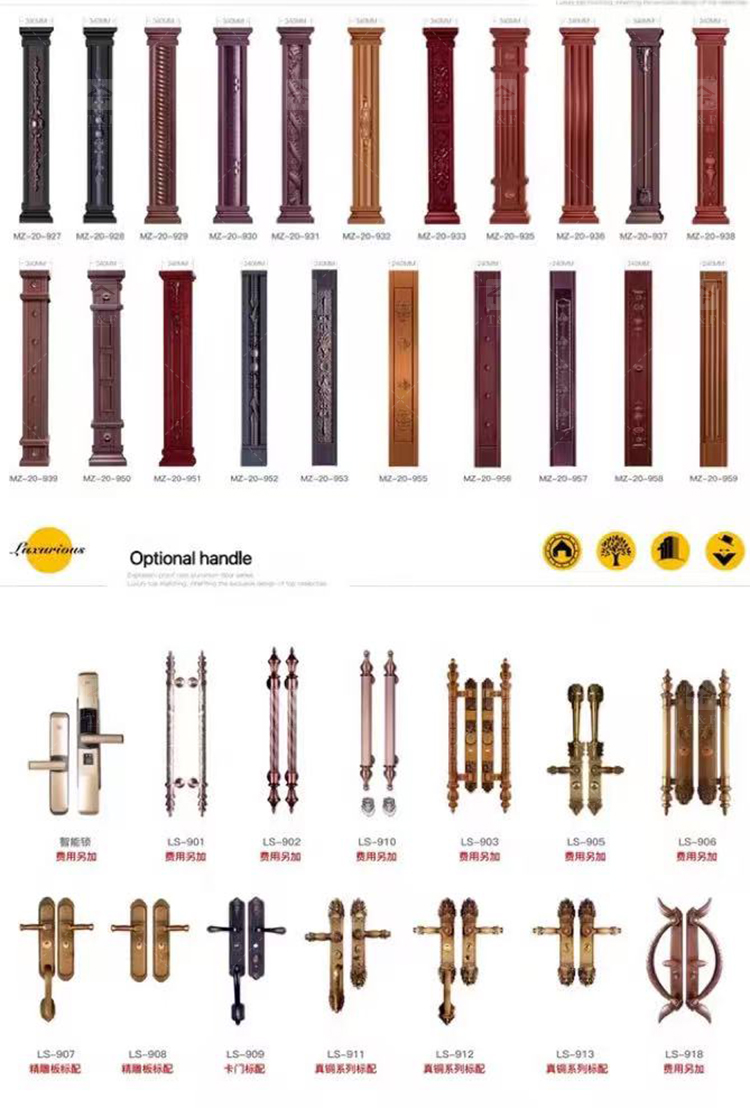 Hot Sale French Aluminum Wrought Iron Door Security Iron Exterior Front Entry Anti-theft Chinese Apartments Villas Outdoor