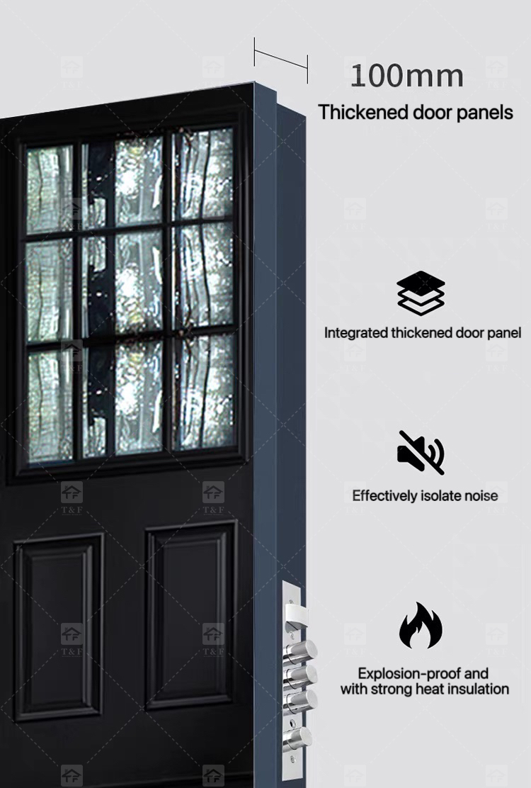 Hot Sale French Aluminum Wrought Iron Door Security Iron Exterior Front Entry Anti-theft Chinese Apartments Villas Outdoor