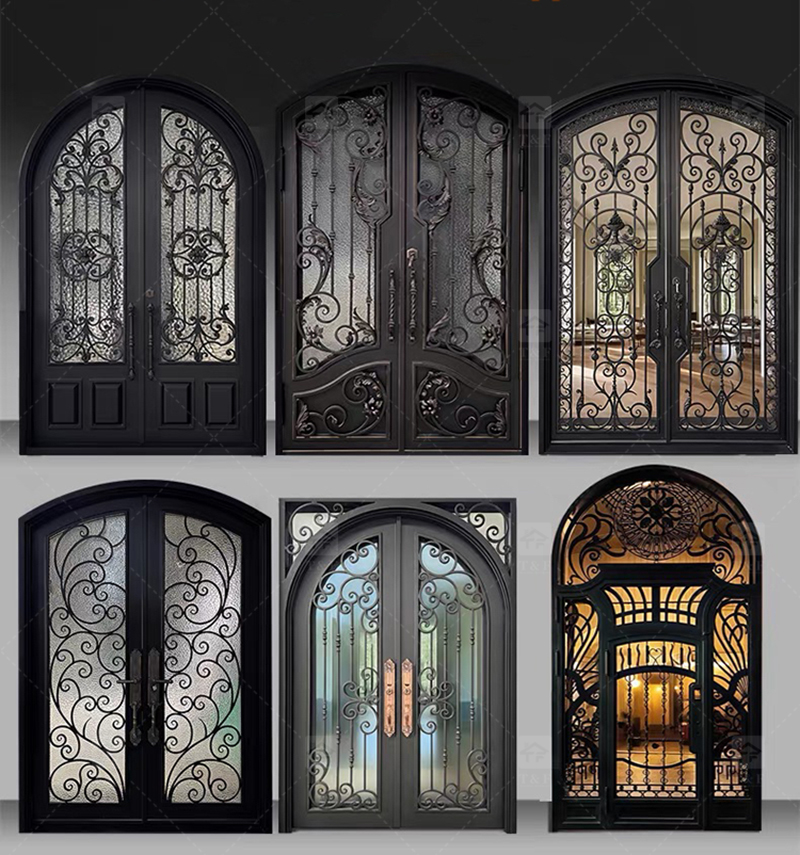 New Design Luxury Double Front Entry Door Home Wrought Iron Double Door for House Villa Door