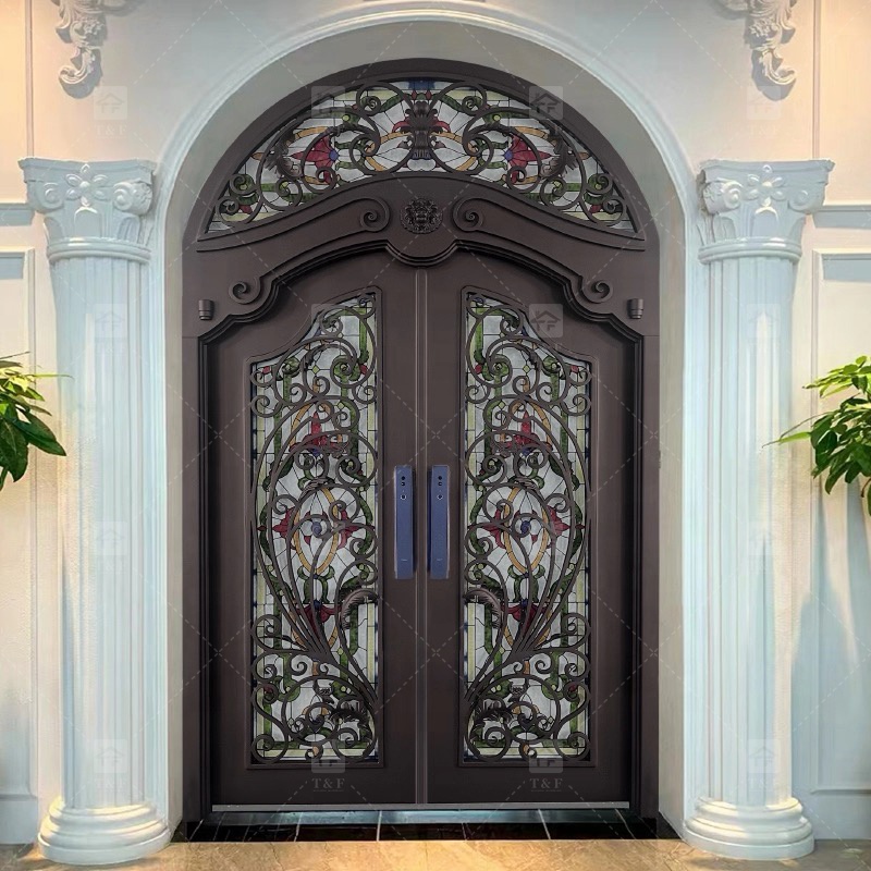 New Design Luxury Double Front Entry Door Home Wrought Iron Double Door for House Villa Door