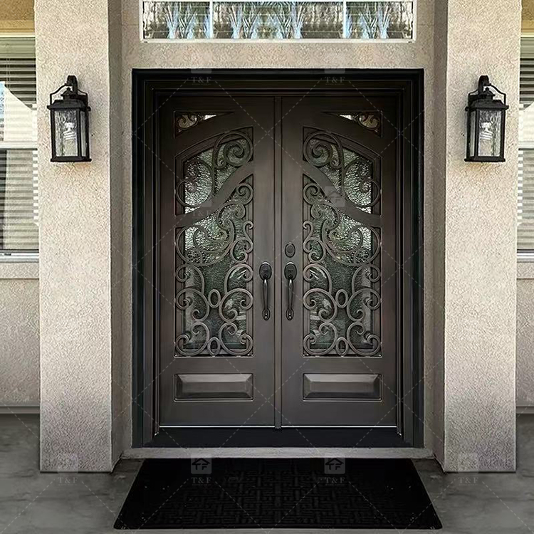 New Design Luxury Double Front Entry Door Home Wrought Iron Double Door for House Villa Door