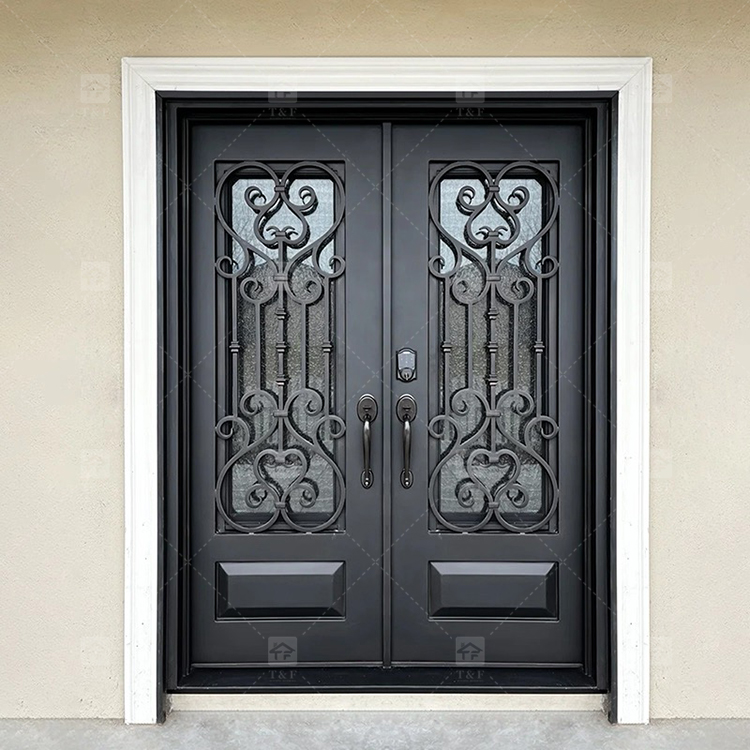 New Design Luxury Double Front Entry Door Home Wrought Iron Double Door for House Villa Door