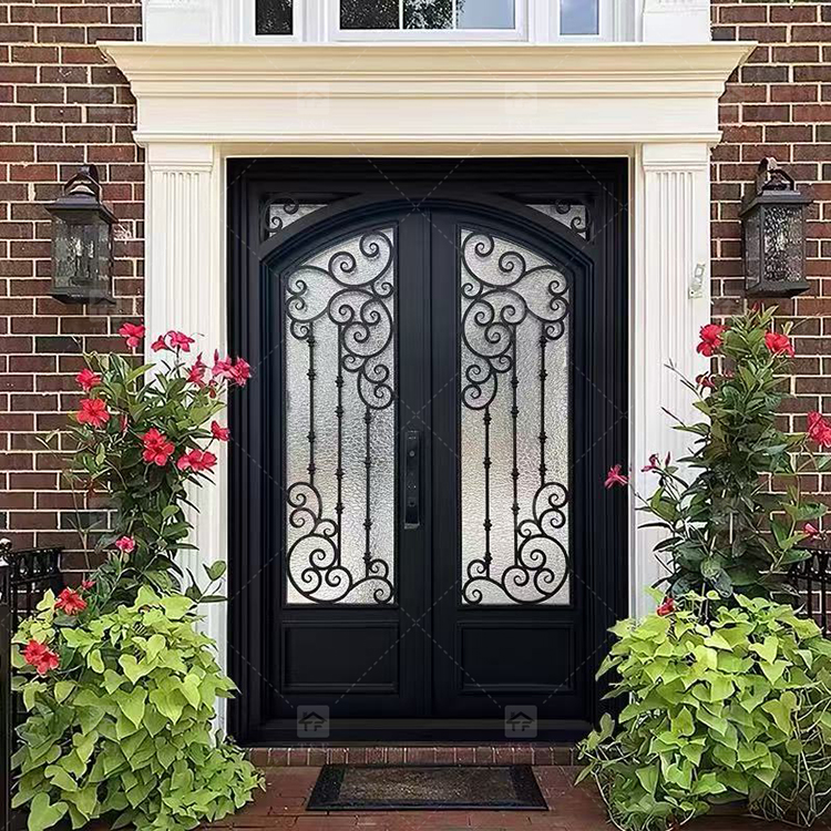 New Design Luxury Double Front Entry Door Home Wrought Iron Double Door for House Villa Door