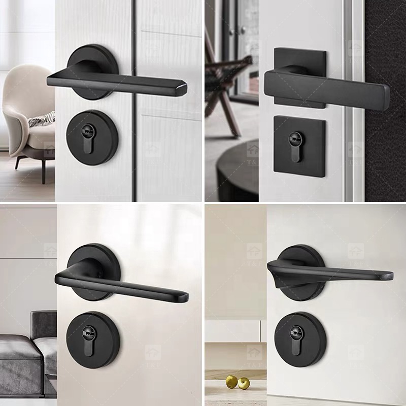 Modern Luxury Deep Grey Magnetic Silence Door Handles Universal for Home Office Apartment Hotels Made of Steel Zinc Alloy