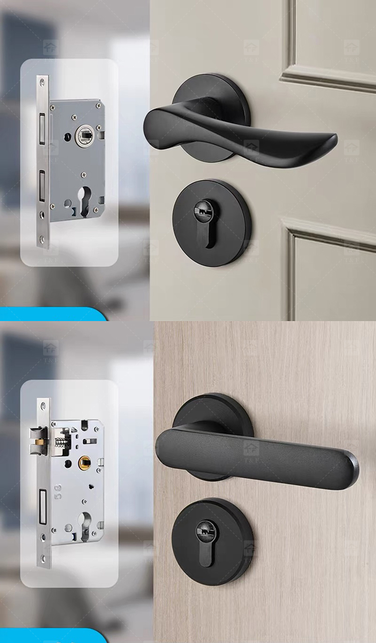 Modern Luxury Deep Grey Magnetic Silence Door Handles Universal for Home Office Apartment Hotels Made of Steel Zinc Alloy
