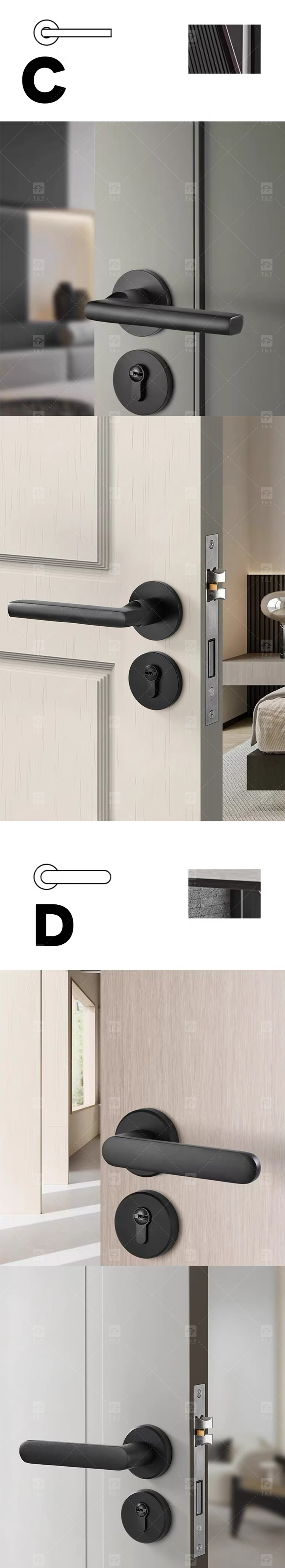 Modern Luxury Deep Grey Magnetic Silence Door Handles Universal for Home Office Apartment Hotels Made of Steel Zinc Alloy