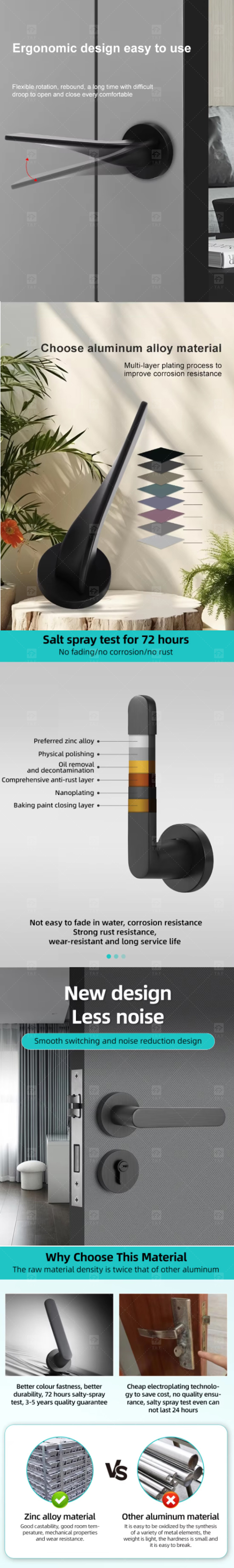 Modern Luxury Deep Grey Magnetic Silence Door Handles Universal for Home Office Apartment Hotels Made of Steel Zinc Alloy