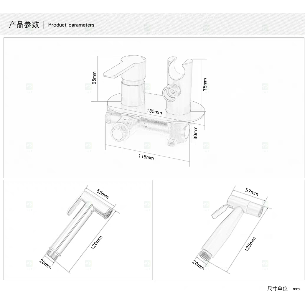 Portable Brass Bidet Spray Toilet Handheld Shattaf Set Hot and Cold Mixer Concealed Wall Mounted Bidet Spray