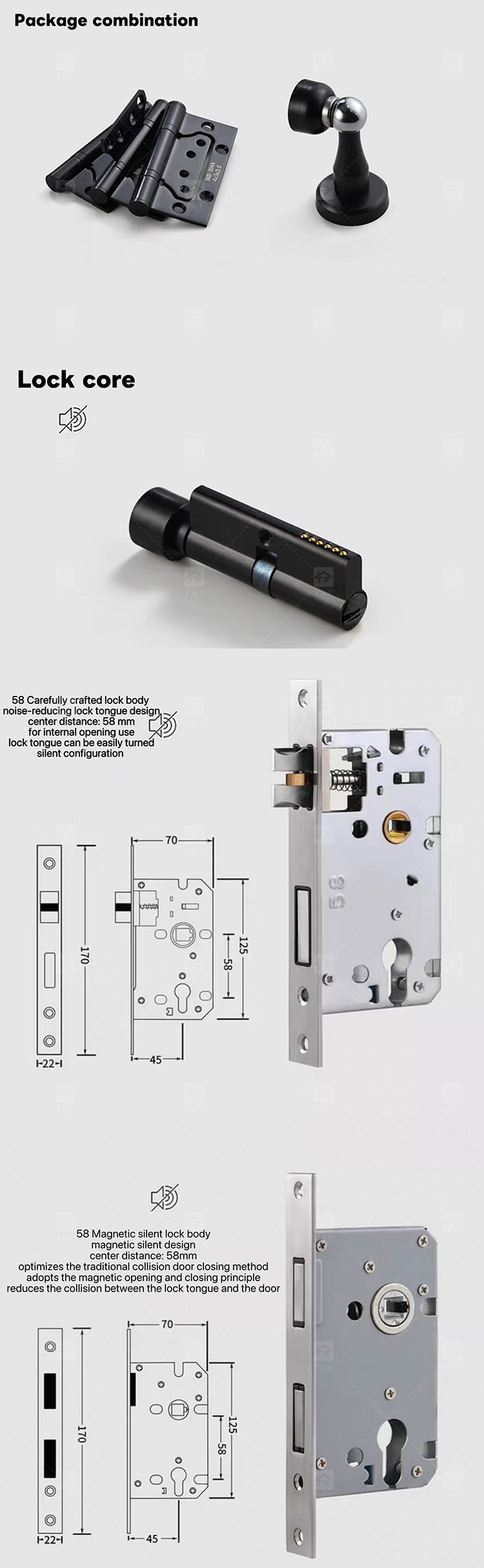 Luxury Gold Magnetic Silent Wooden Door Handle with Split Bedroom Lock Modern Design for Indoor Household for Villas
